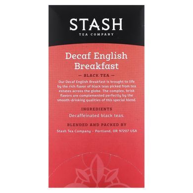 Черный чай, английский кофе без кофеина, Black Tea, Decaf English Breakfast, Stash Tea, 18 чайных пакетиков, 1,2 унции (36 г) купить в Киеве и Украине