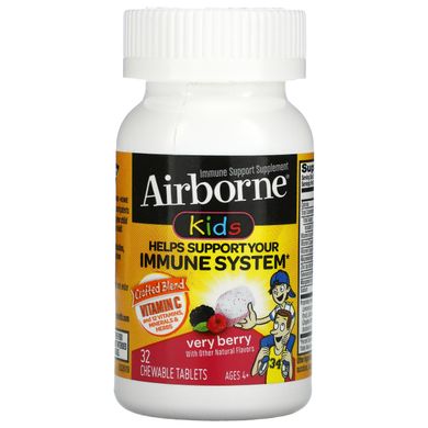 AirBorne, Kids, добавка для підтримки імунної системи, від 4 років, дуже ягідна, 32 жувальні таблетки