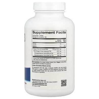 Lake Avenue Nutrition, AlaskOmega, fish oil with omega-3, 120 capsules made of fish gelatin.