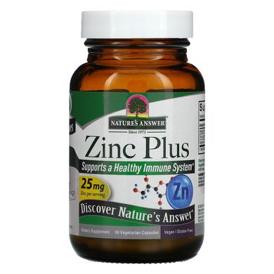 Цинк +, Zinc Plus, Nature's Answer, 25 мг, 60 вегетаріанських капсул