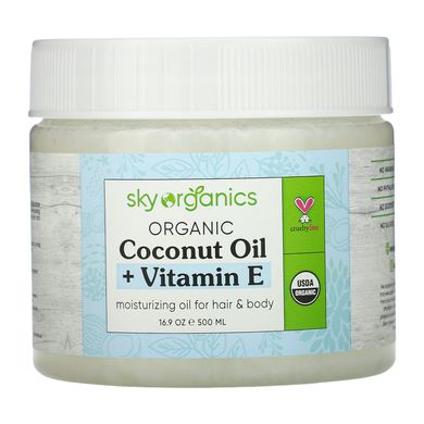 Органічне кокосове масло + вітамін Е, Organic Coconut Oil + Vitamin E, Sky Organics, 500 мл