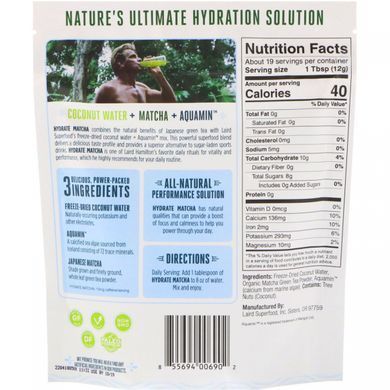 Hydration, matcha, coconut water with Aquamin, Laird Superfood, 8 oz (227 g)