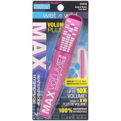 Водостойкая тушь для ресниц Max Volume Plus, оттенок Amp'd Black, Wet n Wild, 8 мл купить в Киеве и Украине