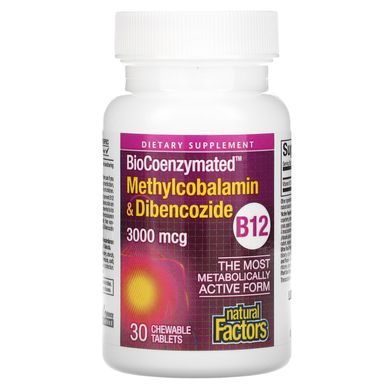 Метилкобаламін і дібенкозід, BioCoenzymated Methylcobalamin & Dibencozide, Natural Factors, 3000 мкг, 30 жувальних таблеток