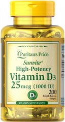 Вітамін Д3, Vitamin D3, Puritan's Pride, 25 мкг, 1000 МО, 200 капсул
