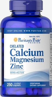 Хелатный кальций магний цинк Puritan's Pride (Chelated Calcium Magnesium Zinc) 1000 мг/400 мг/25 мг 250 таблеток купить в Киеве и Украине