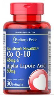 Быстро впитывается NovaSOL&reg; Coq10 и альфа-липоевая кислота, Fast Absorb NovaSOL&reg; Co Q-10 & Alpha Lipoic Acid, Puritan's Pride, 50 мг/45 мг, 30 капсул купить в Киеве и Украине