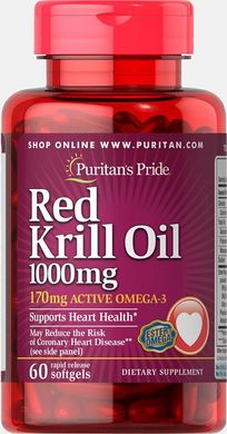 Червона олія криля, Red Krill Oil, Puritan's Pride, 1000 мг 170 мг Active Omega-3, 60 капсул