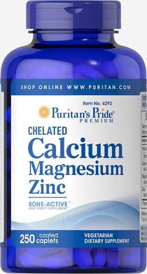 Хелатний кальцій, магній, цинк, Chelated Calcium Magnesium Zinc, Puritan's Pride, 1000 мг / 400 мг / 25 мг, 250 таблеток