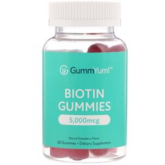 Жувальні таблетки з біотином, натуральний полуничний ароматизатор, GummYum !, 5000 мкг, 60 таблеток
