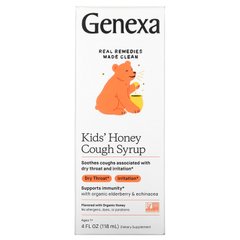 Genexa, Дитячий медовий сироп від кашлю, органічний мед, 4 рідкі унції (118 мл)
