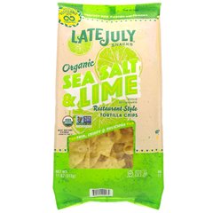Органічні чіпси зі смаком тортильї, морська сіль і лайм, Organic Tortilla Chips, Sea Salt,Lime, Late July, 312 г