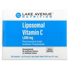 Ліпосомальний вітамін С, без запаху, Liposomal Vitamin C, Unflavored, Lake Avenue Nutrition, 1000 мг, 30 пакетів, по 0,2 унції (5,7 мл) кожен