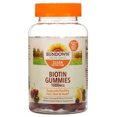 Жувальні таблетки з біотином, виноград, апельсин і вишня, Sundown Naturals 1000 мкг, 130 жувальних таблеток