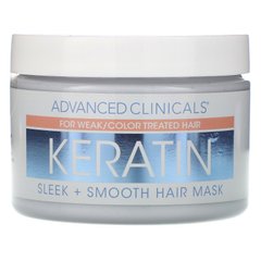 Кератин, маска для гладких волосся, Keratin, Sleek + Smooth Hair Mask, Advanced Clinicals, 340 г