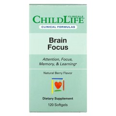 Препарат для пам'яті і мозку для дітей, натуральні ягоди, Brain Focus, Natural Berry, Childlife Clinicals, 120 м'яких капсул