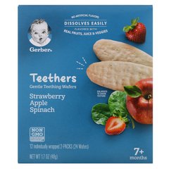М'які зубні вафлі для дітей 7+ місяців полунично-яблучний шпинат Gerber (Teethers Gentle Teething Wafers 7+ Months Strawberry Apple Spinach) 24 вафлі 48 г