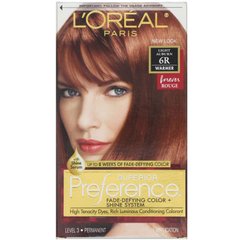 Фарба для волосся з технологією проти вимивання кольору і системою надання сяйва, теплий відтінок, світло-каштановий 6R, L'Oreal, на 1 застосування