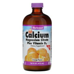 Кальцій магній і вітамін D3 Bluebonnet Nutrition (Calcium Magnesium Citrate Plus Vitamin D3) 472 мл зі смаком апельсина