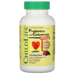 Пробиотики с молозивом, Probiotics with Colostrum, ChildLife, ягоды, 90 жевательных таблеток купить в Киеве и Украине