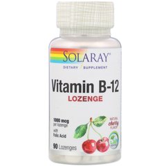 Вітамін В12 Solaray (Vitamin B12) 1000 мкг 90 льодяників зі смаком вишні