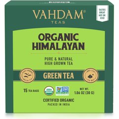 Зелений чай, органічний гімалайський, Vahdam Teas, 15 чайних пакетиків, 30 г (1,06 унції)