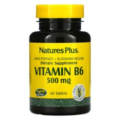 Витамин В-6 медленного высвобождения, Vitamin B-6, Nature's Plus, 500 мг, 60 таблеток купить в Киеве и Украине
