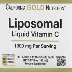 Ліпосомальний рідкий вітамін С без смаку California Gold Nutrition (Liposomal Liquid Vitamin C Unflavored) 1000 мг 30 пакетиків по 5 мл