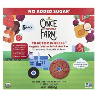 Once Upon A Farm, Organic Toddler Soft-Baked Bar, Tractor Wheels&trade;, Strawberry, Pumpkin & Beet , 5 Bars, 0.67 oz (19 g) Each