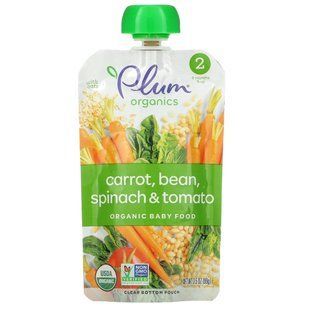 Pur&eacute;e of carrots, spinach, beans 2 прикорм Plum Organics (Hearty Veggie Meal Stage 2) 2 прикорм 99 g