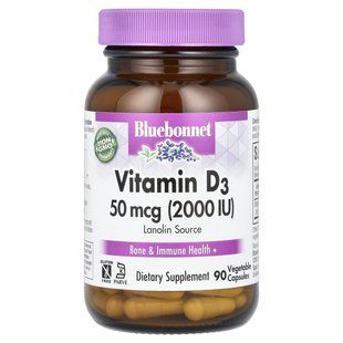 Витамин Д3 Bluebonnet Nutrition (Vitamin D3) 2000 МЕ 90 вегетарианских капсул купить в Киеве и Украине