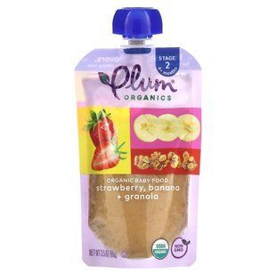 Plum Organics, Organic Baby Food, 6+ Months, Strawberry, Banana + Granola , 3.5 oz (99 g) купить в Киеве и Украине