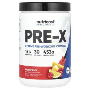 Nutricost, Performance, PRE-X, екстремальний передтренувальний комплекс, фруктовий пунш, 453 г (1 фунт)