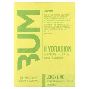 Raw Nutrition, Bum, для восполнения потери жидкости, электролитная формула, лимон и лайм, 20 пакетиков по 5,8 г (0,2 унции) купить в Киеве и Украине