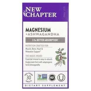 Магний + ашваганда, Magnesium + Ashwagandha, New Chapter, 30 вегетарианских таблеток купить в Киеве и Украине