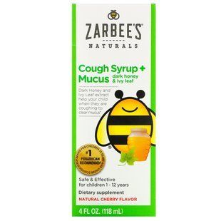 Сироп від кашлю для дітей від 1 року смак вишні Zarbee's (Cough Syrup + Mucus) 118 мл