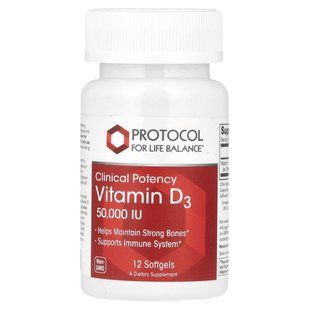 Protocol for Life Balance, Vitamin D3, Clinical Potency, 50,000 IU, 12 Softgels купить в Киеве и Украине