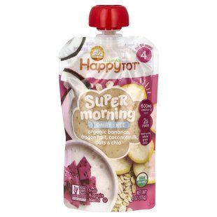 Happy Family Organics, Happy Tot, Super Morning, органические бананы, драконий фрукт, кокосовое молоко и овес + супер чиа, этап 4, 4 унции (113 г) купить в Киеве и Украине