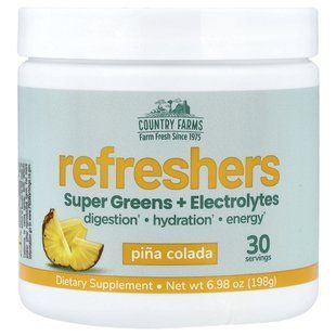 Суперзелень з електролітами Country Farms (Refreshers Super Greens & Electrolytes) 198 г пінья колада