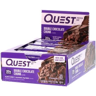 Протеиновые батончики Quest, Двойной шоколадный кусок, Quest Nutrition, 12 батончиков, 2,12 унции (60 г) каждый купить в Киеве и Украине