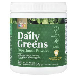 21st Century, Daily Greens, порошок із суперфудами, лимон і лайм, 210 г (7,4 унції)
