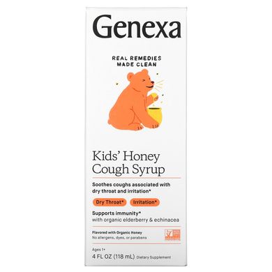 Genexa, Дитячий медовий сироп від кашлю, органічний мед, 4 рідкі унції (118 мл)