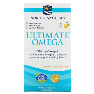 Рыбий жир Омега-3 Nordic Naturals (Ultimate Omega-3) 1280 мг 180 капсул со вкусом лимона купить в Киеве и Украине