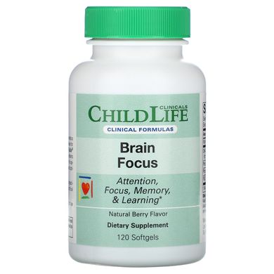 Препарат для пам'яті і мозку для дітей, натуральні ягоди, Brain Focus, Natural Berry, Childlife Clinicals, 120 м'яких капсул