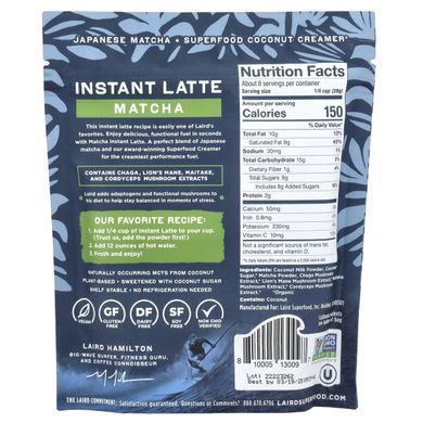 Laird Superfood, латте швидкого приготування, матча, крамер і адаптогени, матча, 227 г (8 унцій)