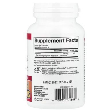 Natural Factors, Cognitive Magnesium, 90 Vegetarian Capsules (48 mg per Capsule)