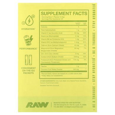 Raw Nutrition, Bum, для восполнения потери жидкости, электролитная формула, лимон и лайм, 20 пакетиков по 5,8 г (0,2 унции) купить в Киеве и Украине