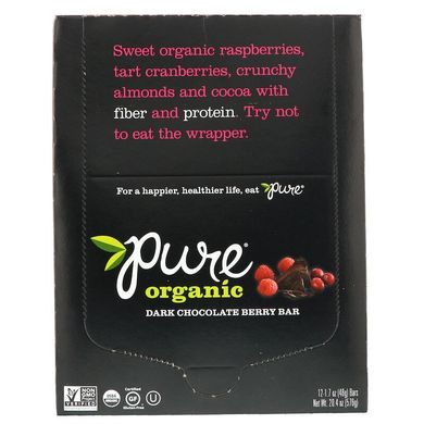 Батончики з ягодами і темним шоколадом Pure Organic (Dark Chocolate) 12 бат.
