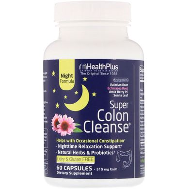 Засіб для нічної очистки кишечника Health Plus (Super Colon Cleanse Night) 90 капсул