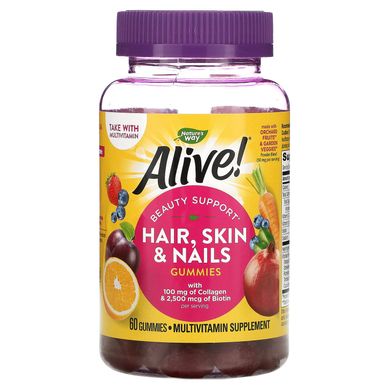Вітаміни для волосся, шкіри і нігтів Nature's Way (Hair, Skin and Nails) 60 жувальних таблеток зі смаком полуниці